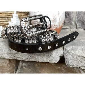 Nocona Black Leather Crystal Rhinestone Belt 36-40 Western Glam Cowgirl Bling